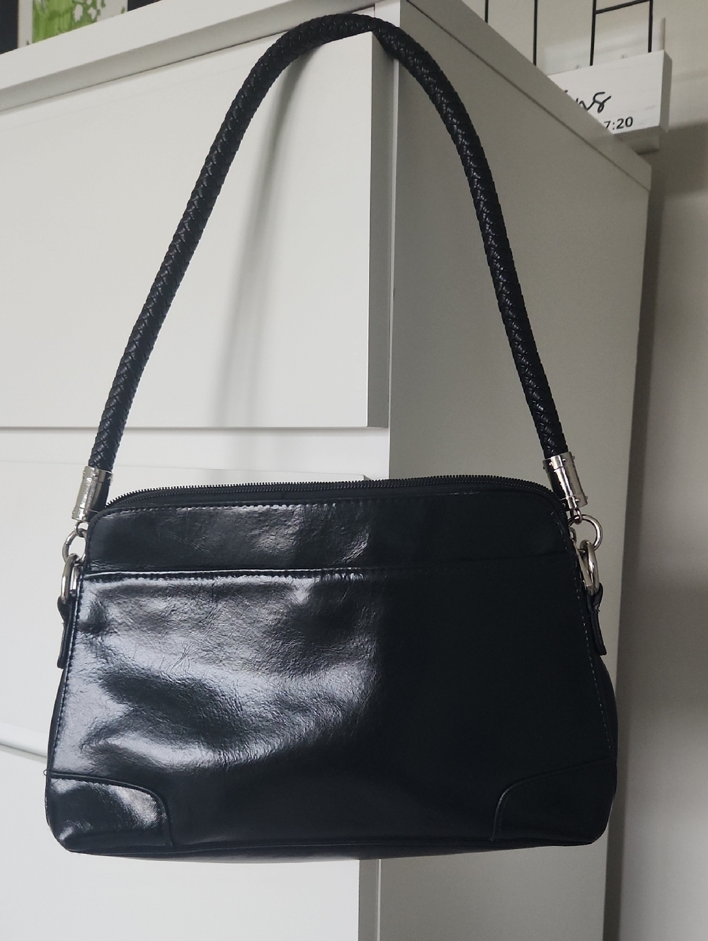 Peck & Peck Black Leather Shoulder Bag with Braided Strap